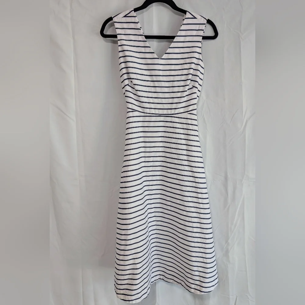 Kate Spade White and Navy Striped Midi Dress